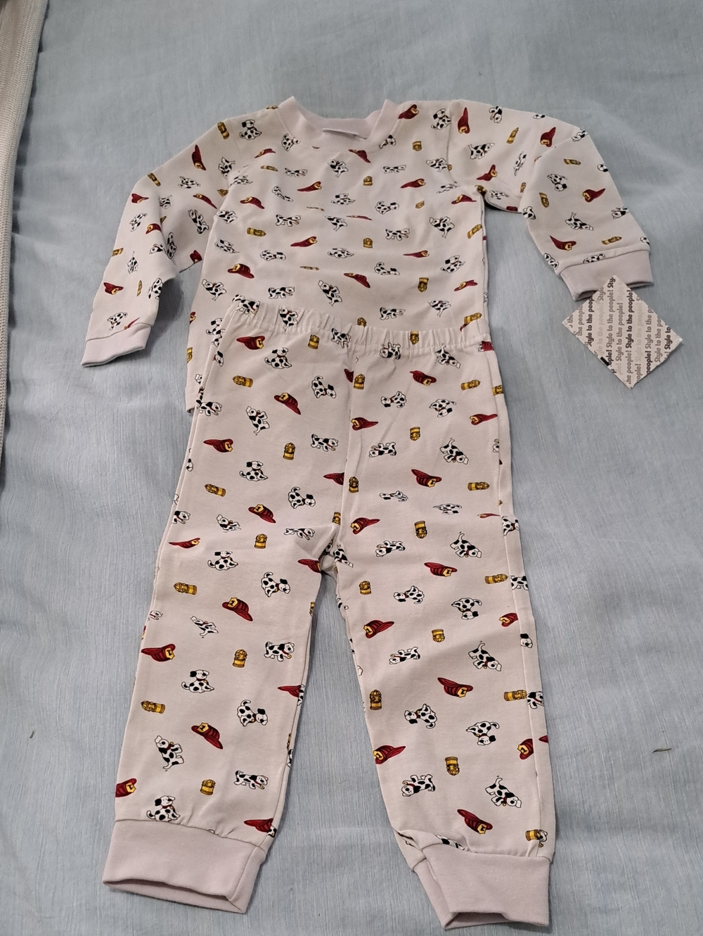 NWT Kids 2T Cotton Two-Piece Pajama Set in Light Grey with Firefighter Print